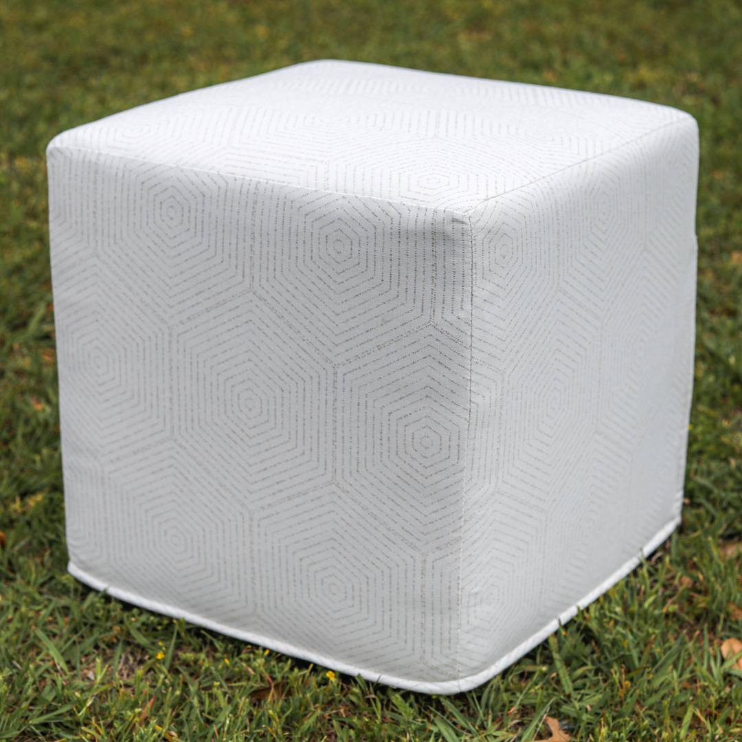 BAJA Indoor | Outdoor White Woven Geometric Pouf