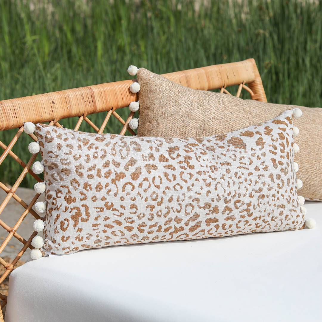 Baja Leopard Jacquard Pillow with Pom Poms