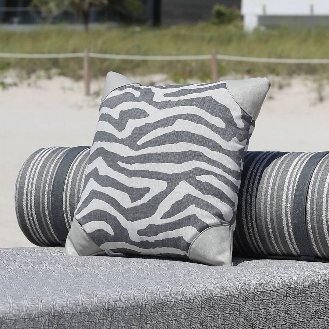 MARANA Indoor | Outdoor Jacquard Pillow w/ Faux Leather Corners