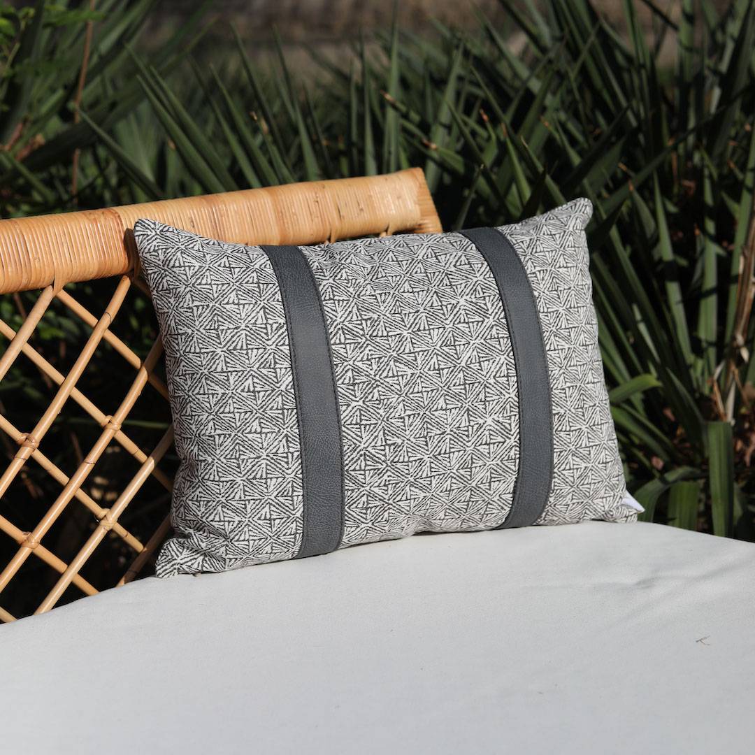 MARANA Indoor | Outdoor Jacquard Pillow w/ Faux Leather Side Panels