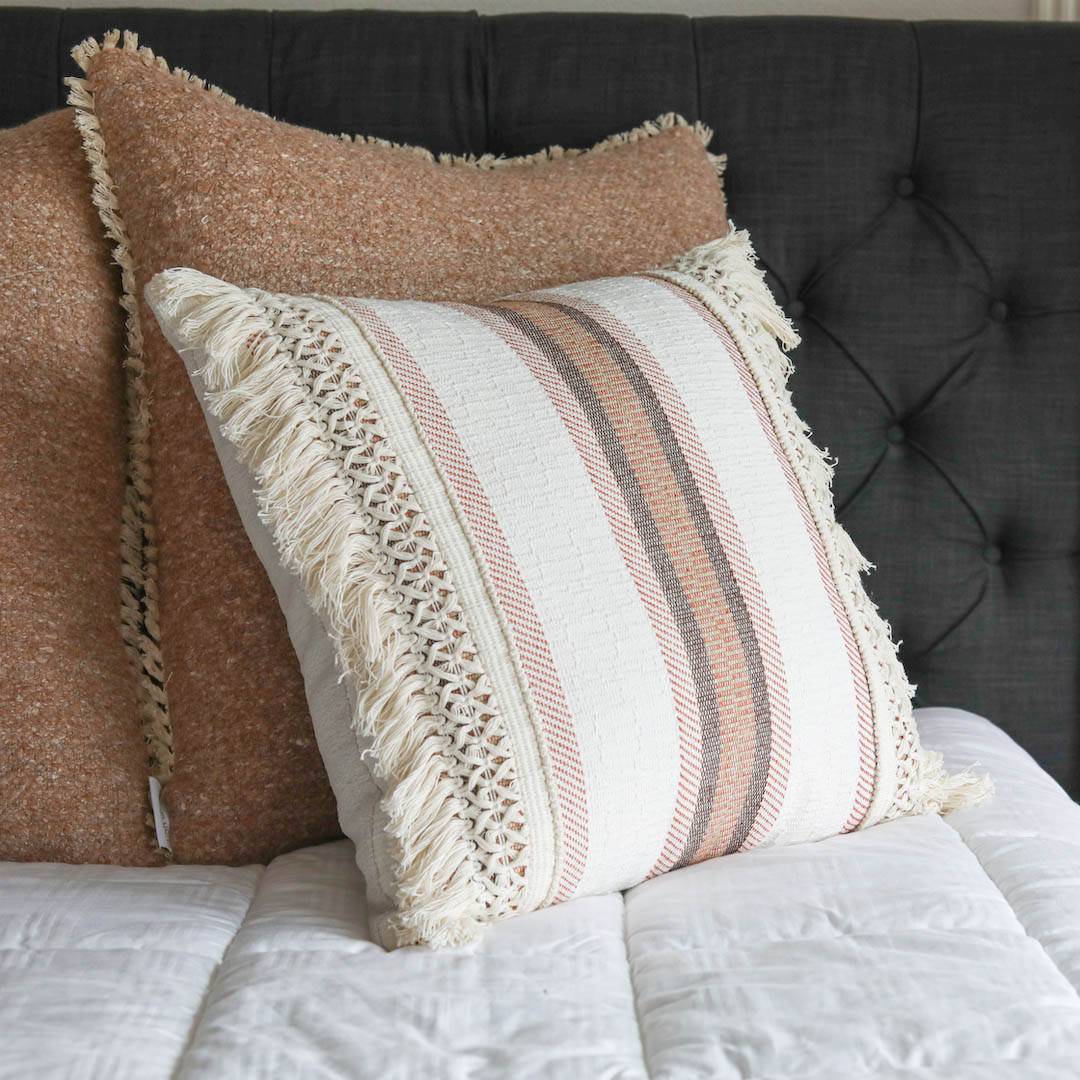 SEDONA Indoor Terracotta Stripe Pillow w/ Bohemian Fringe
